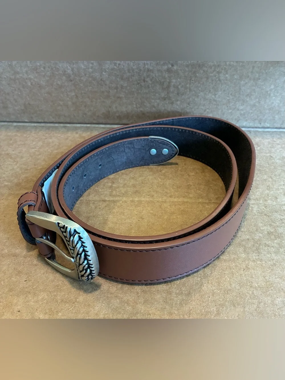 NWOT Atlas For Men Brown Western-Style Belt w/Silver-Color Metal Buckle; Size 53